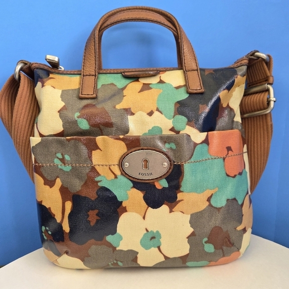 Retro Fossil Key Per Boho Crossbody Bag Coated Canvas Shoulder Floral Charms - Picture 5 of 12